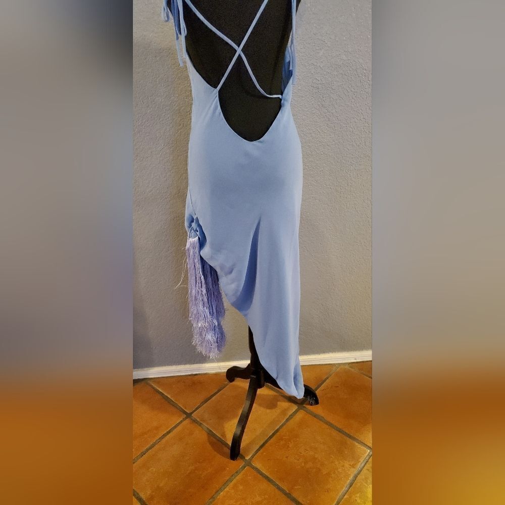 Cult Gaia Giselle Blue Tie Hem Stretch Silk Slip  Midi Dress Size L‎ - Picture 12 of 16